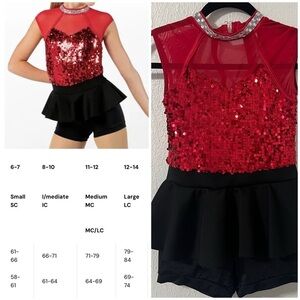 Weissman Tightrope Dance Costume LC Large (12-14) Vibrant Red and Classic Black